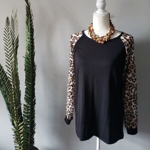 FCYOSO black and leopard print long sleeve tee